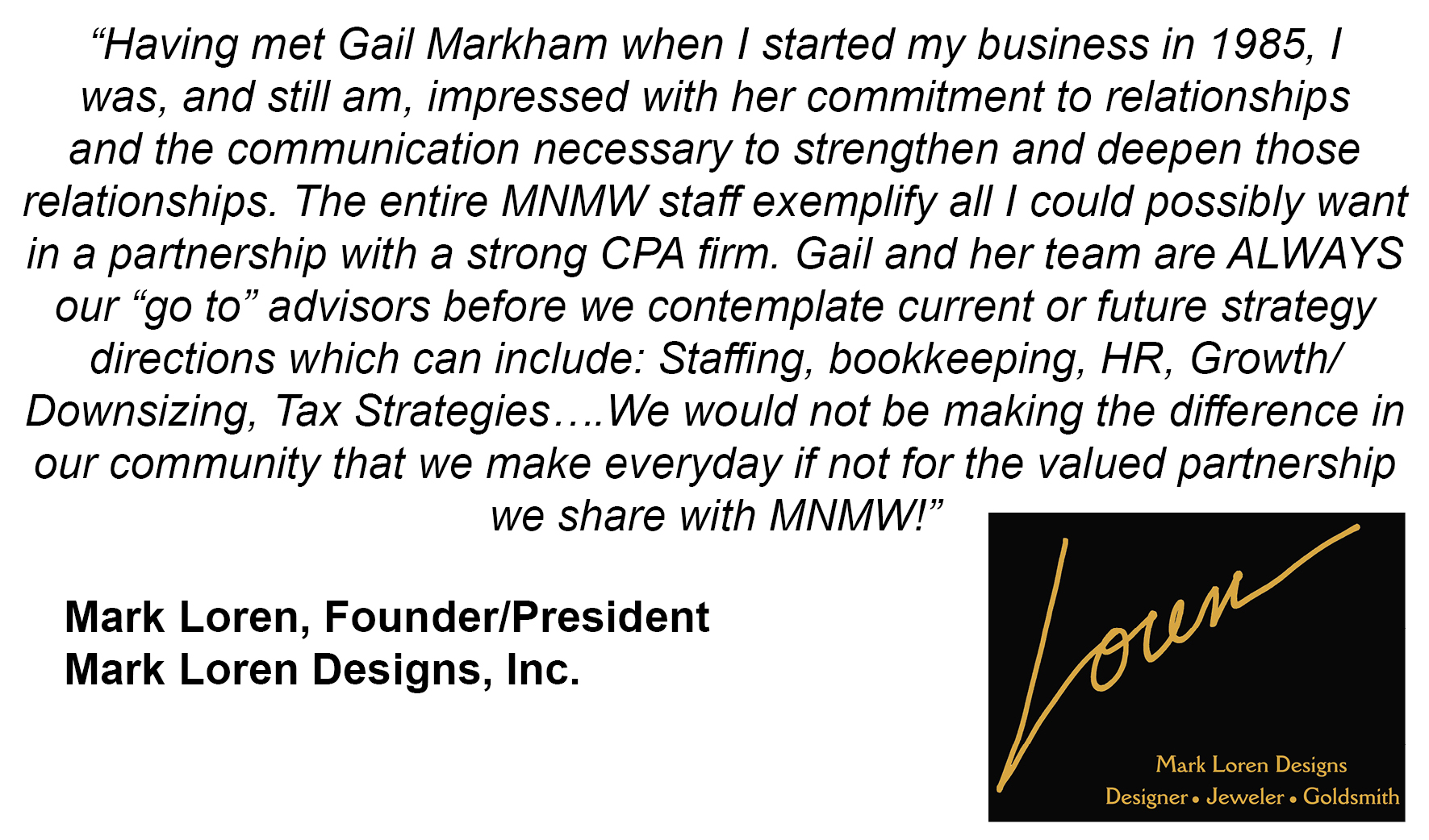 Mark Loren testimonial
